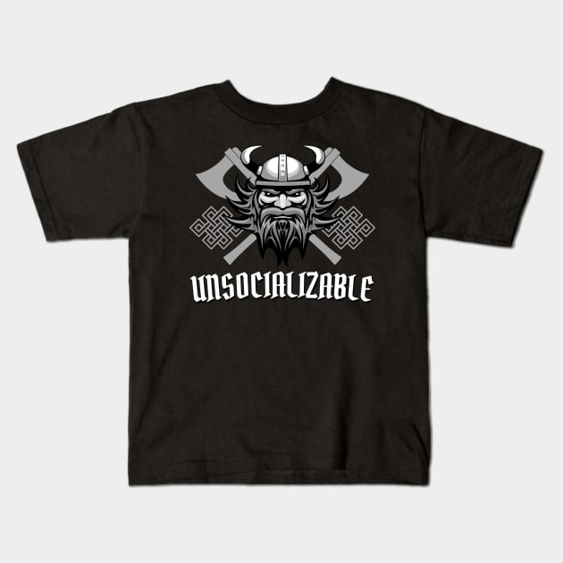 Not Socializable Grim Viking Warrior Kids T-Shirt by Foxxy Merch